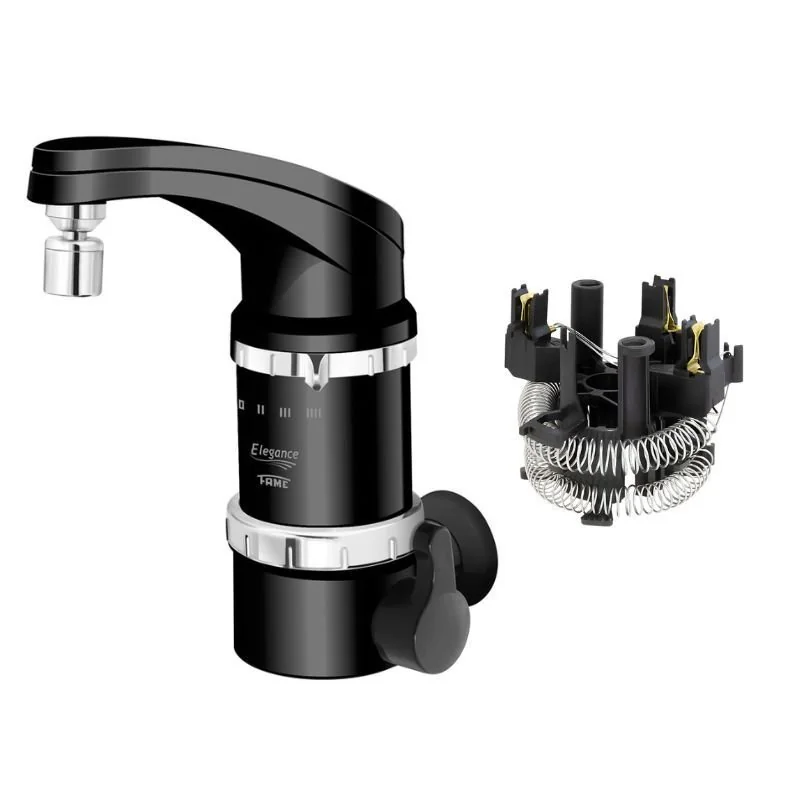 Torneira Elétrica Fame Elegance 4 Temperaturas De Parede Preta 127v + Resistência
