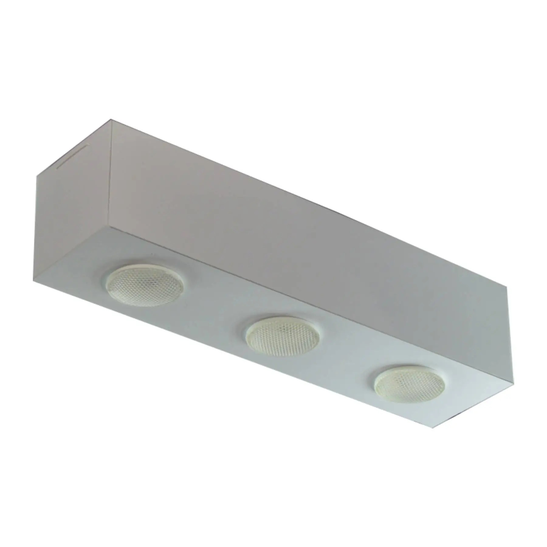 Plafon de Sobrepor Retangular Granada com Difusor Branco para 03 Lâmpadas Par 20 ou Bulbo Led E-27 A60 9W - 44X11 cm