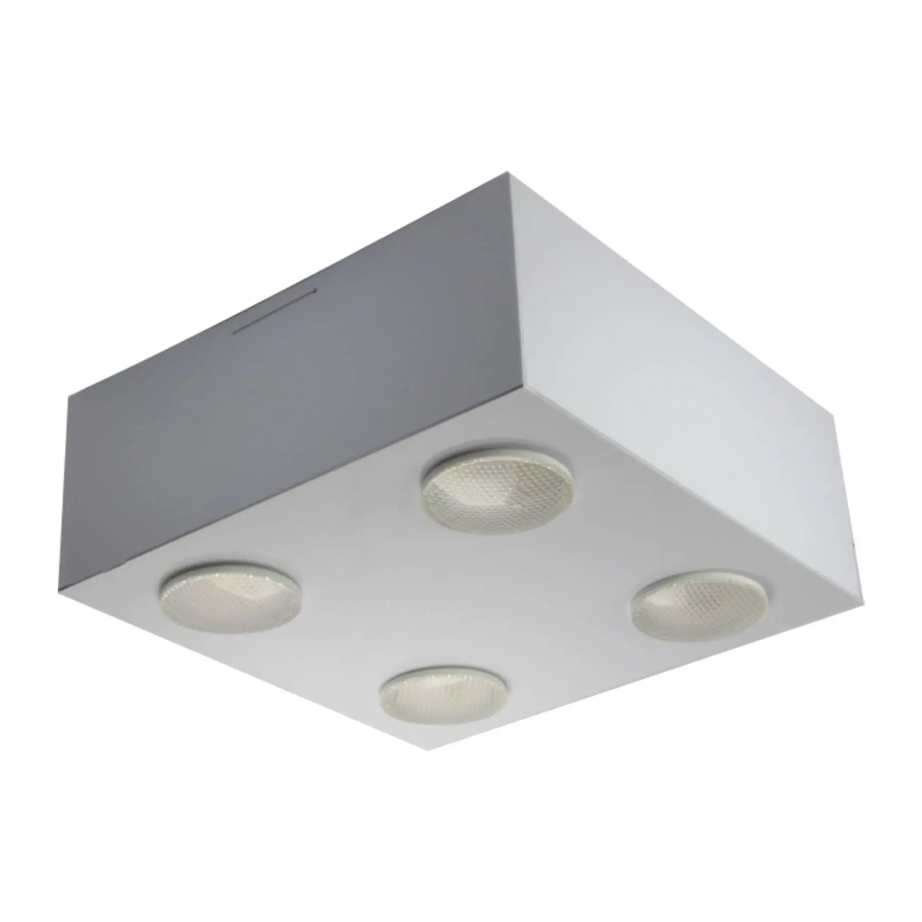 Plafon de Sobrepor Quadrado Granada com Difusor Branco para 04 Lâmpadas Par 20 ou Bulbo Led E-27 A60 9W- 26X26 cm
