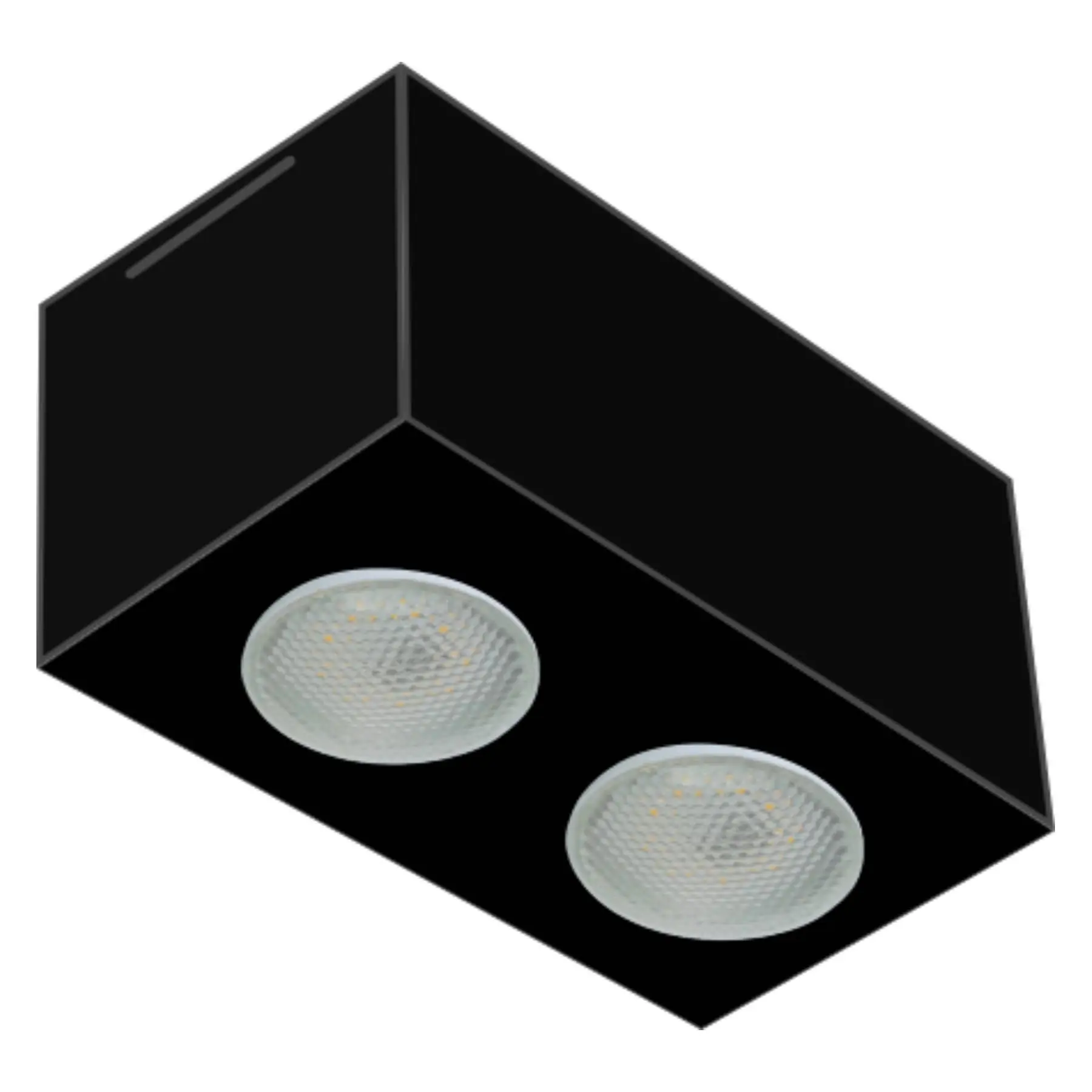 Plafon de Sobrepor Retangular Granada com Difusor Preto para 02 Lâmpadas Par 20 ou Bulbo Led E-27 A60 9W - 21X11 cm