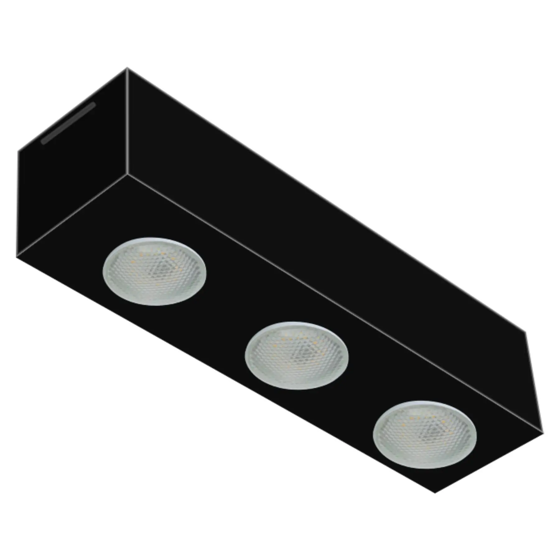 Plafon de Sobrepor Retangular Granada com Difusor Preto para 03 Lâmpadas Par 20 ou Bulbo Led E-27 A60 9W - 44X11 cm