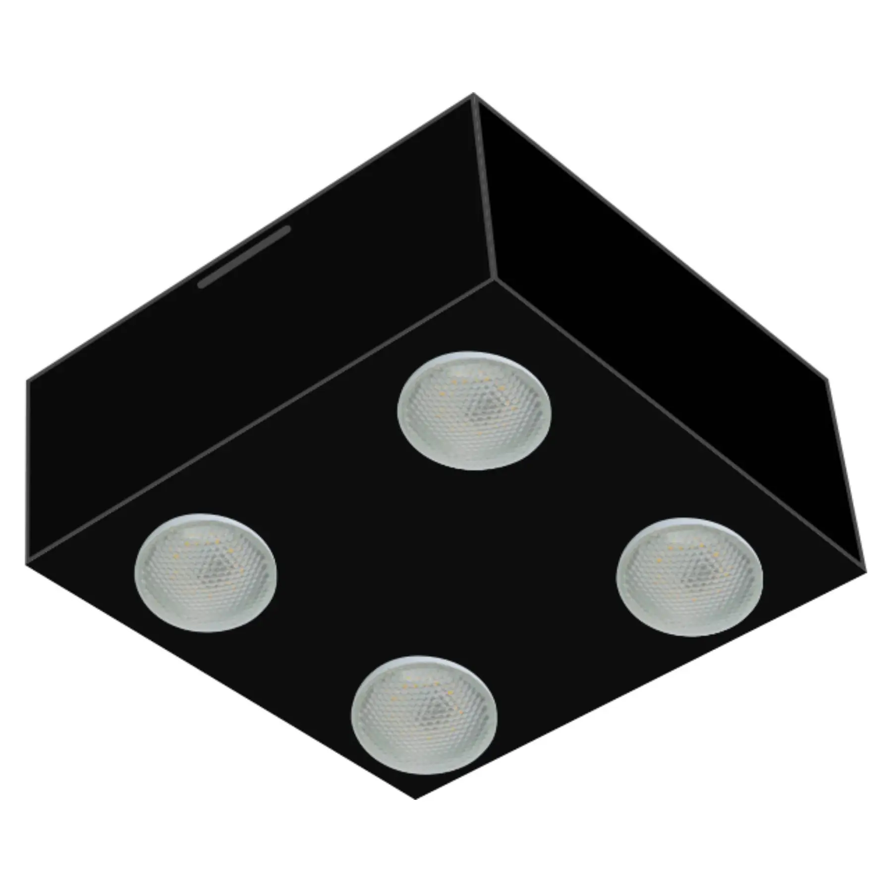 Plafon de Sobrepor Quadrado Granada com Difusor Preto para 04 Lâmpadas Par 20 ou Bulbo Led E-27 A60 9W - 26X26 cm