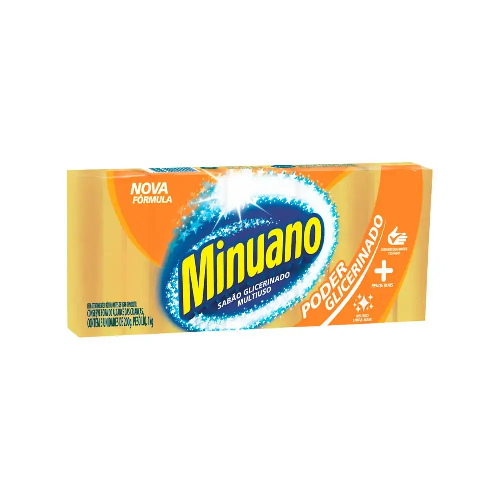 Sabão Barra Glicerinado Multiuso Neutro Minuano Pacote 1kg 5 Unidades