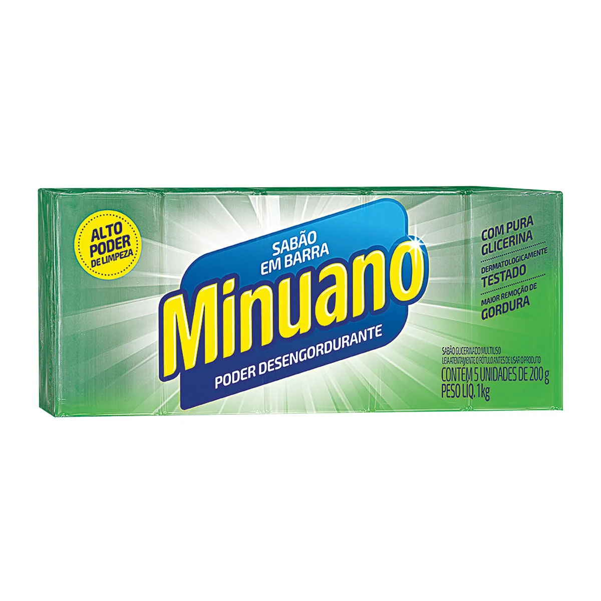 Sabão Barra Glicerinado Multiuso Limão Minuano Pacote 1kg 5 Unidades