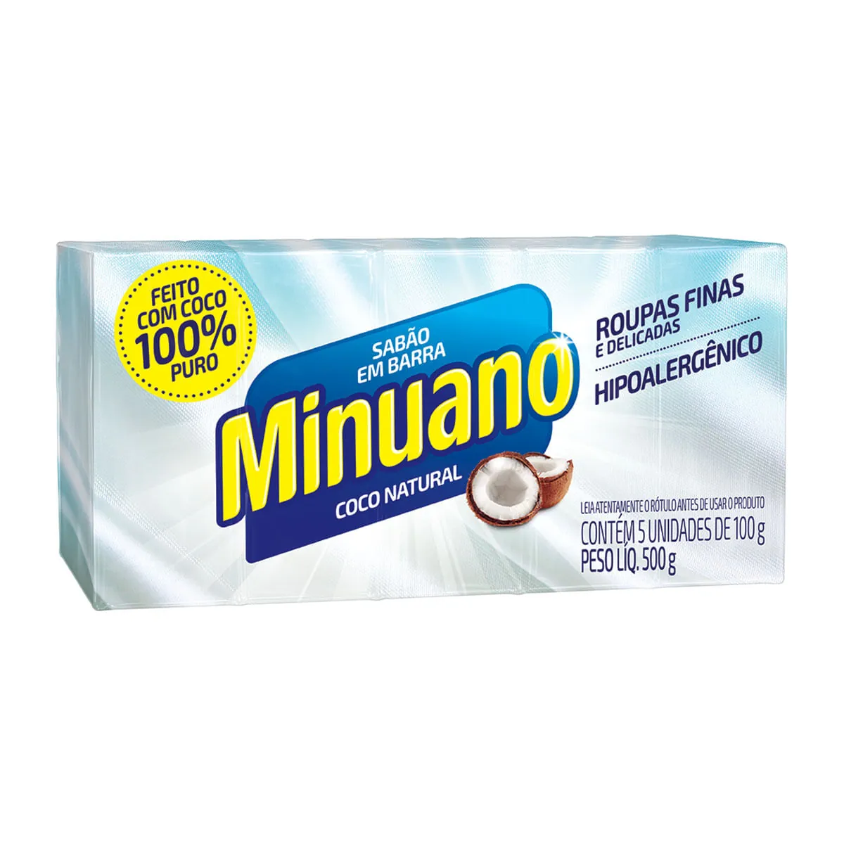 Sabão Barra Coco Minuano Pacote 500g 5 Unidades