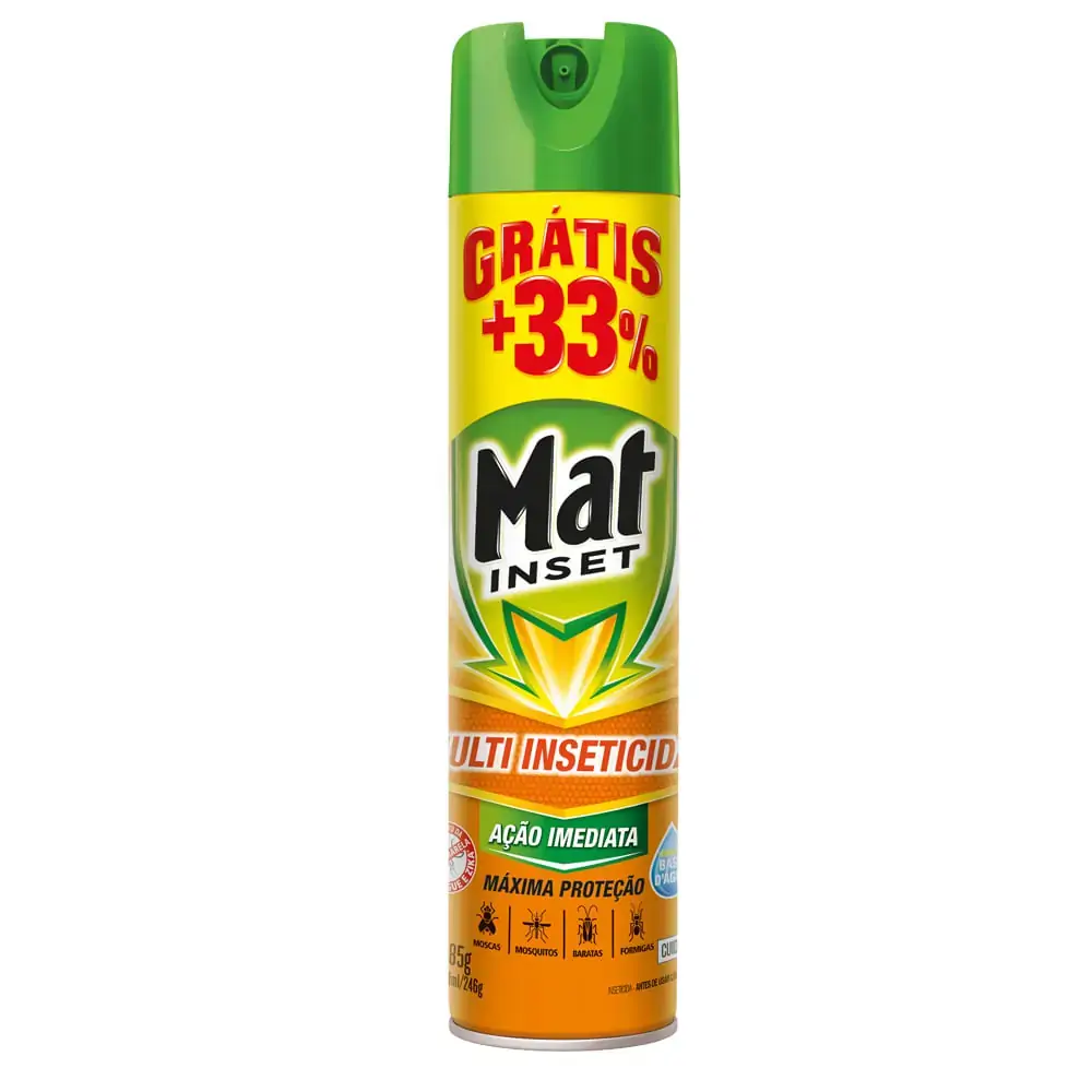 Multi Inseticida Aerossol Ação Imediata Base água Mat Inset Frasco 360ml Spray Grátis 33