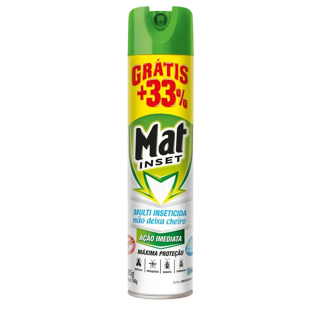 Multi Inseticida Aerossol Ação Imediata Base água Sem Cheiro Mat Inset Frasco 360ml Spray Grátis 33