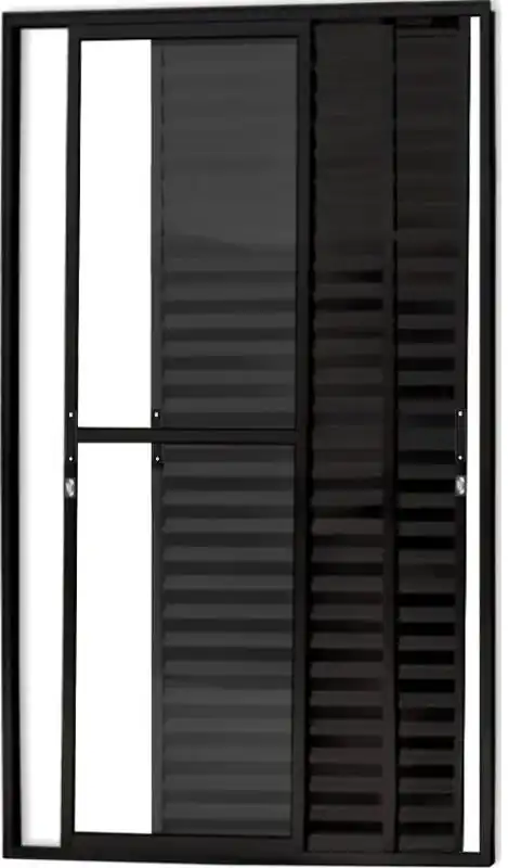 Porta De Aluminio Balcão 3 Folhas Móveis Com Fechadura Linha Premium Preto