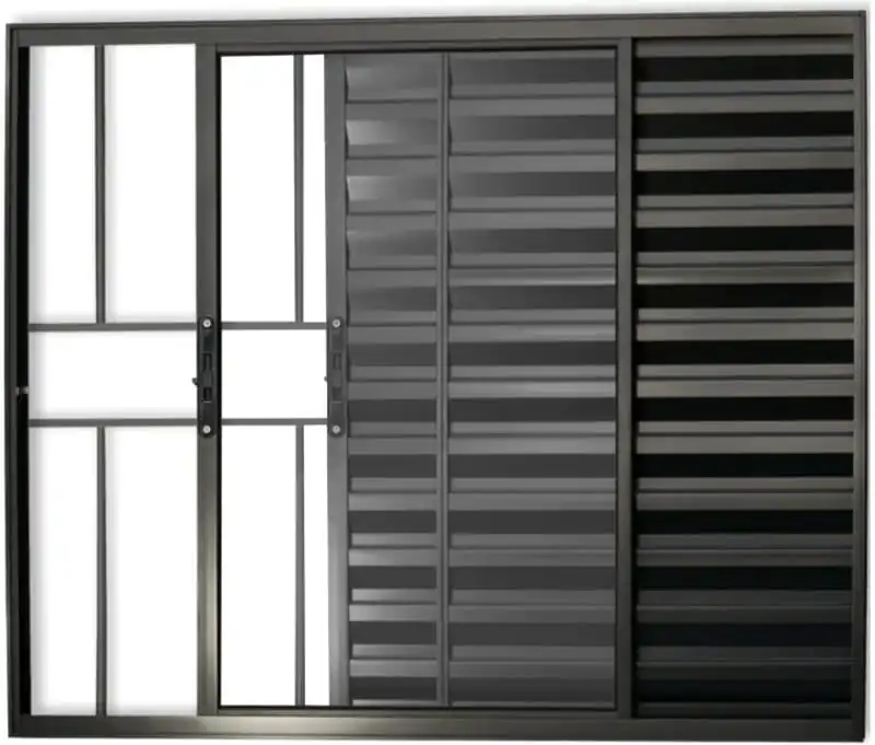 Veneziana De Aluminio 3 Folhas Com Grade Linha Modular Preto