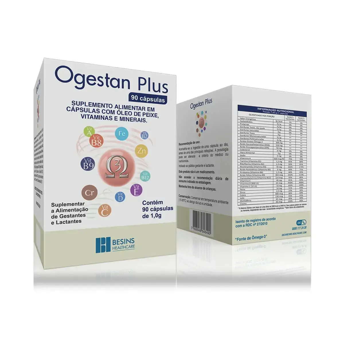 Ogestan Plus 720mg Besins Healthcare Caixa 90 Cápsulas