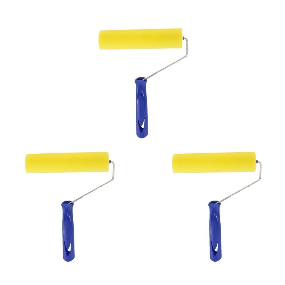 Kit 3 Rolo Pintura Rolinho Espuma Amarela C/ Cabo 15cm Tigre