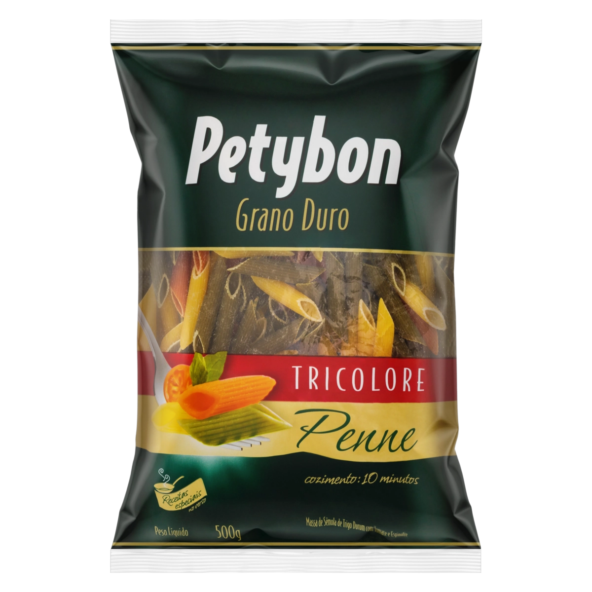 Macarrão De Sêmola Grano Duro Tricolor Com Vegetais Penne Petybon Pacote 500g