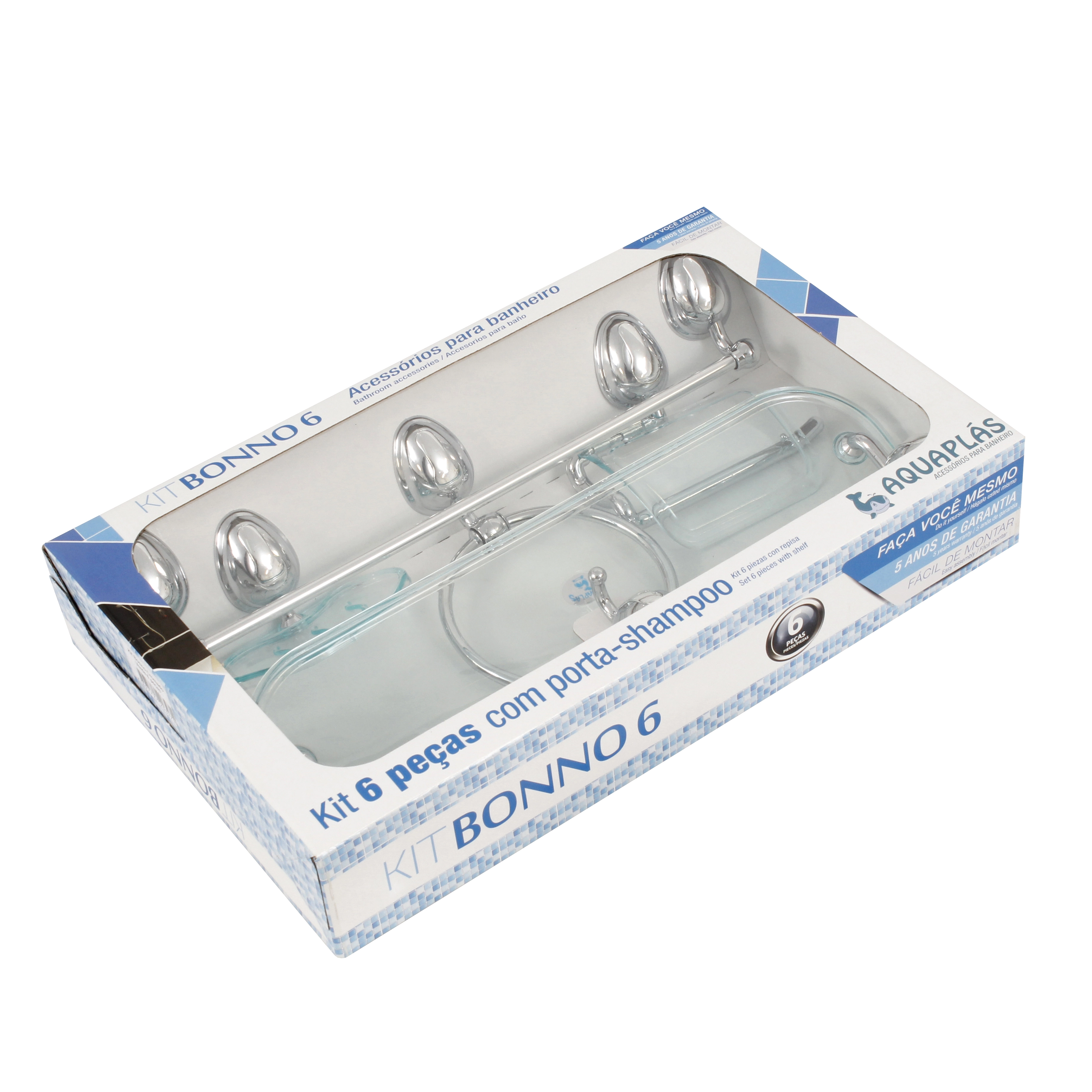 Kit Acessórios de Parede 6 Peças Bonno Verde e Prata Stamplas