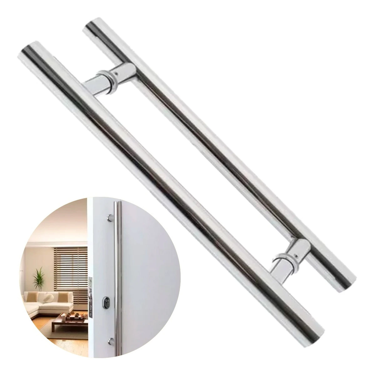 Puxador Para Porta Inox 304 Prata Pivotante 60cm Redondo