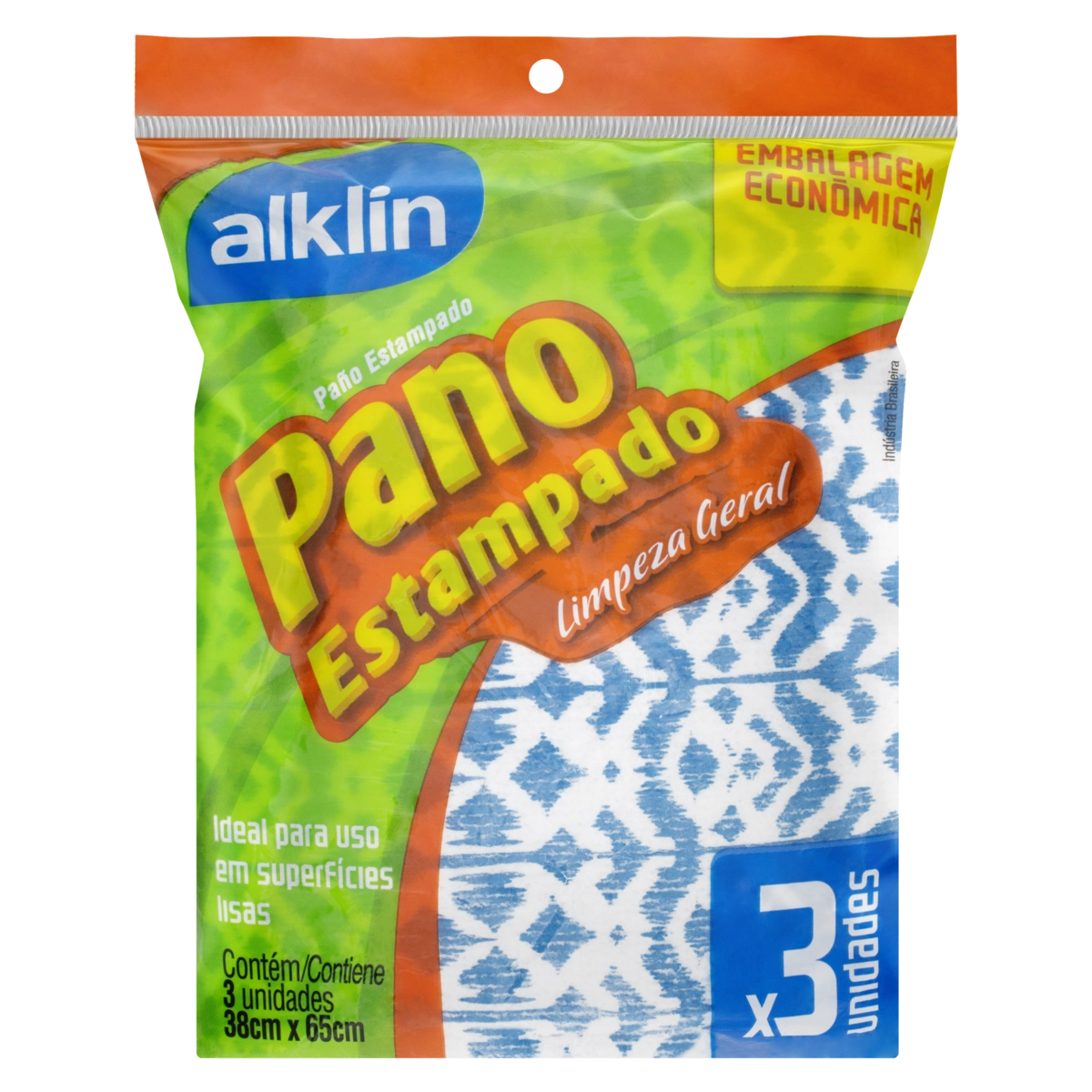 Pano Para Limpeza Geral Alklin 38cm X 65cm 3 Unidades Embalagem Econômica