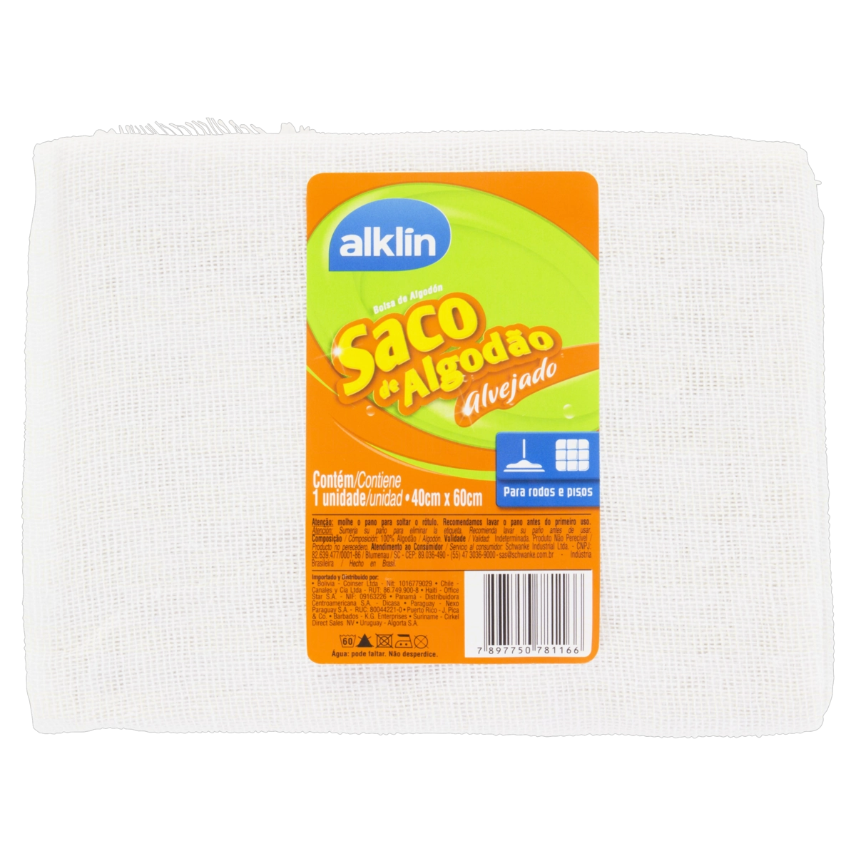 Saco de Algodão Alvejado para Limpeza 60x40cm Branco