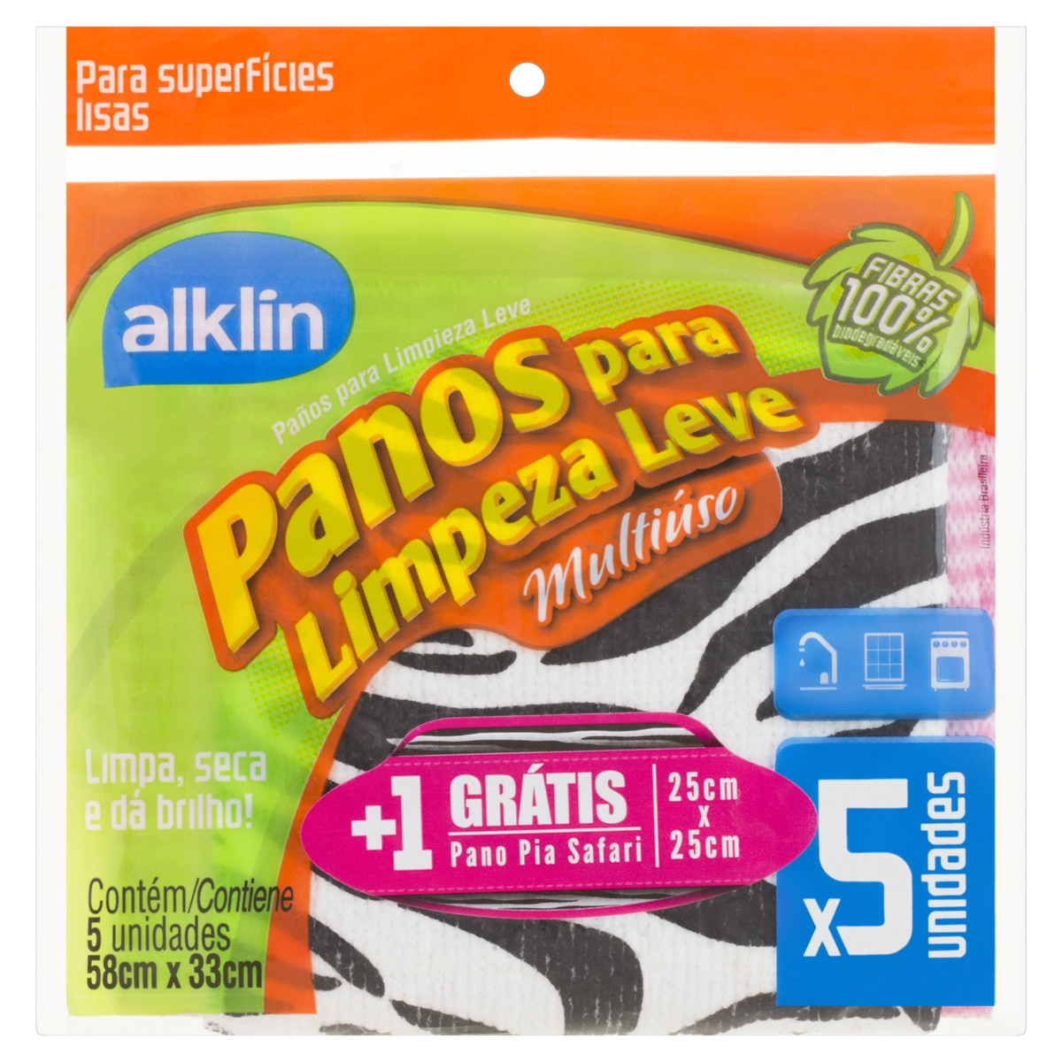 Pano Multiuso Rosa Alklin 6 Unidades Grátis Pano Pia Safari