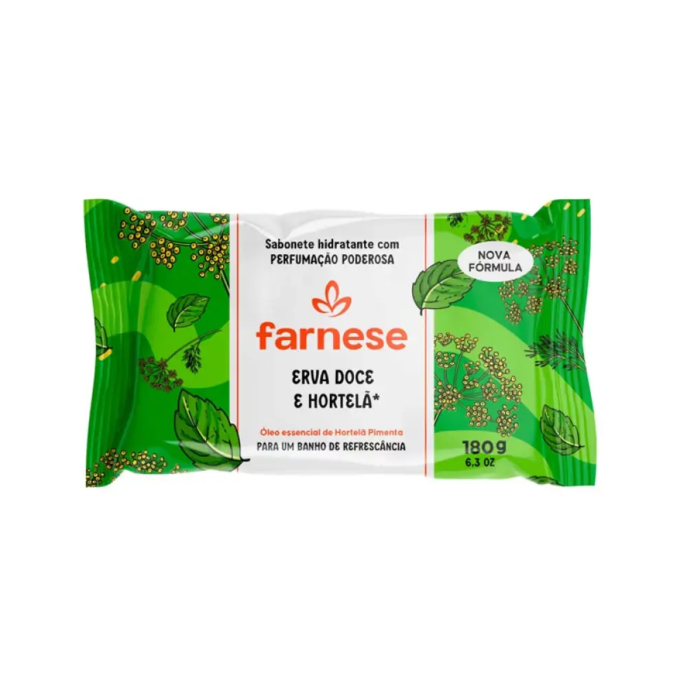 Sabonete Barra Hidratante Erva Doce E Hortelã Farnese Flow Pack 180g