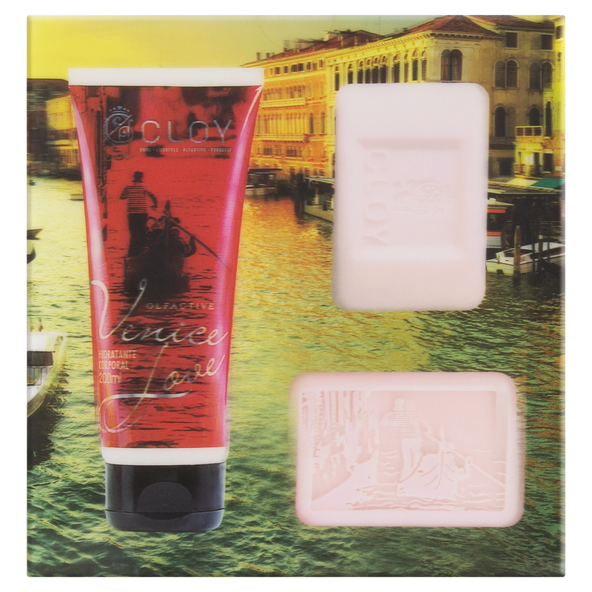 Kit 1 Hidratante Corporal 200ml 2 Sabonetes Barra 90g Cloy Venice Love