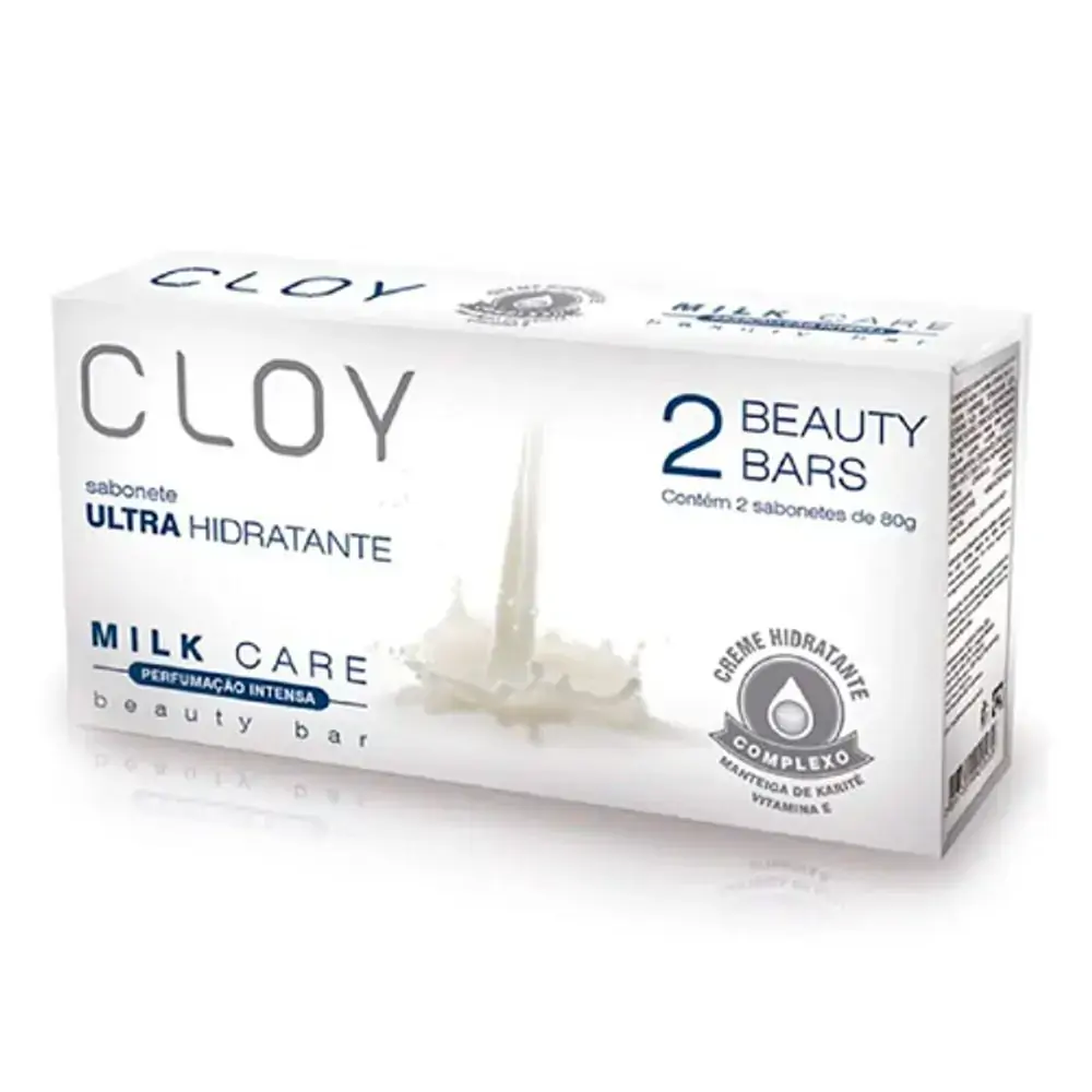 Pack Sabonete Barra Hidratante Vegetal Milk Care Cloy Maciez Perfeita Caixa 2 Unidades 80g Cada