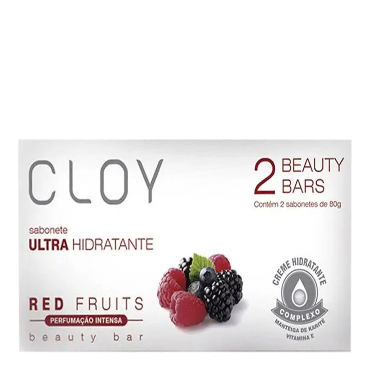 Pack Sabonete Barra Hidratante Vegetal Red Fruits Cloy Colágeno Poderoso Caixa 2 Unidades 80g Cada