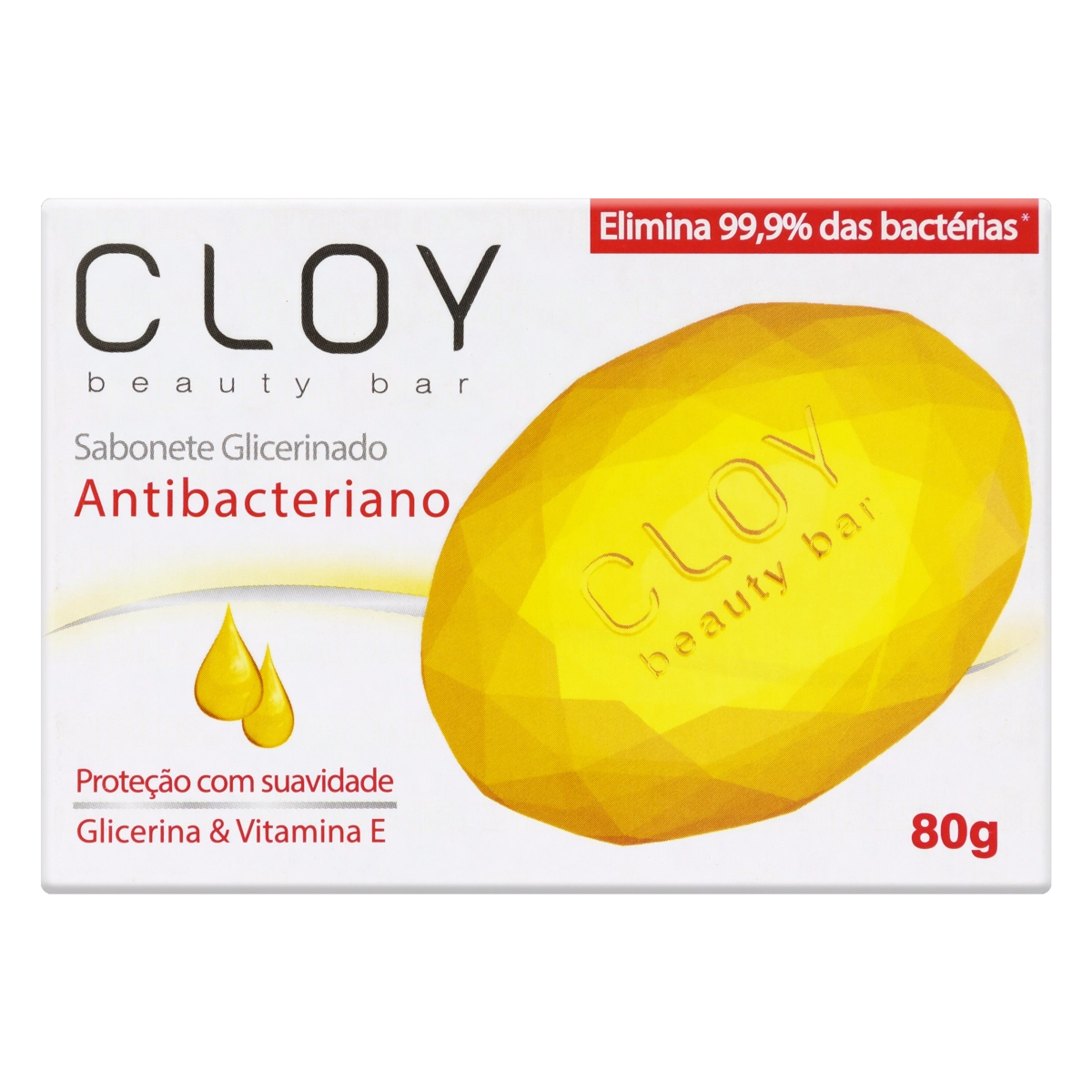 Sabonete Barra Glicerinado Antibacteriano Cloy Beauty Bar Caixa 80g