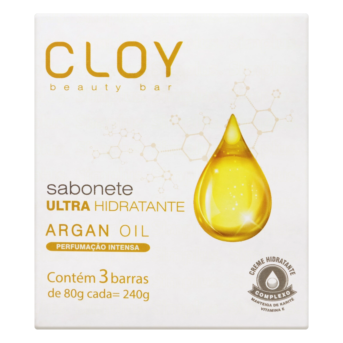 Sabonete Barra Ultra Hidratante Argan Oil Cloy Beauty Bar Caixa 240g 3 Unidades