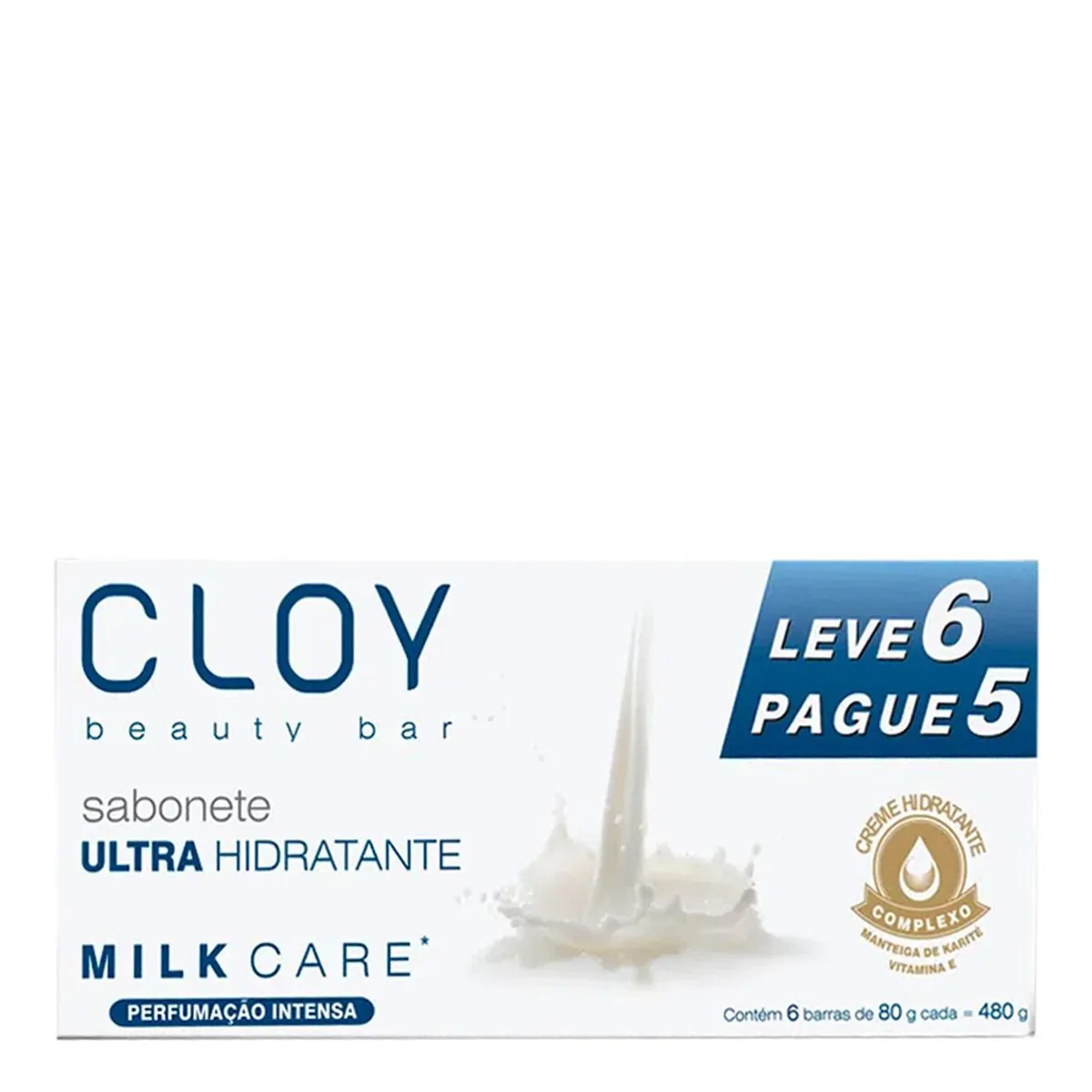Pack Sabonete Barra Hidratante Vegetal Milk Care Cloy Maciez Perfeita Caixa 6 Unidades 80g Cada Leve