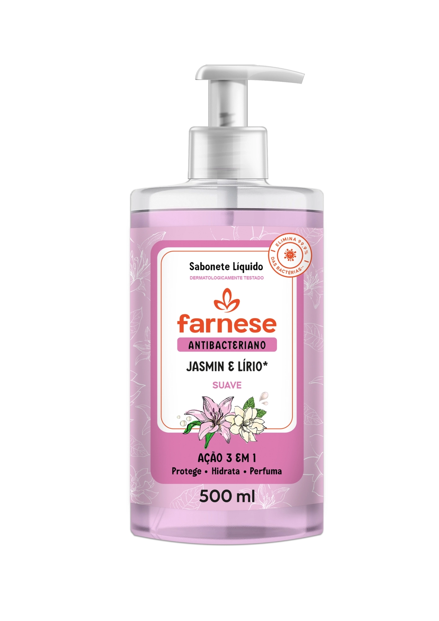 Sabonete Líquido Original Antibacteriano Jasmim E Lírio Suave Farnese Frasco 500ml