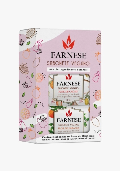 Kit Sabonete Barra Flor De Laranja Flor De Jambo Flor De Cacau Farnese 180g Cada