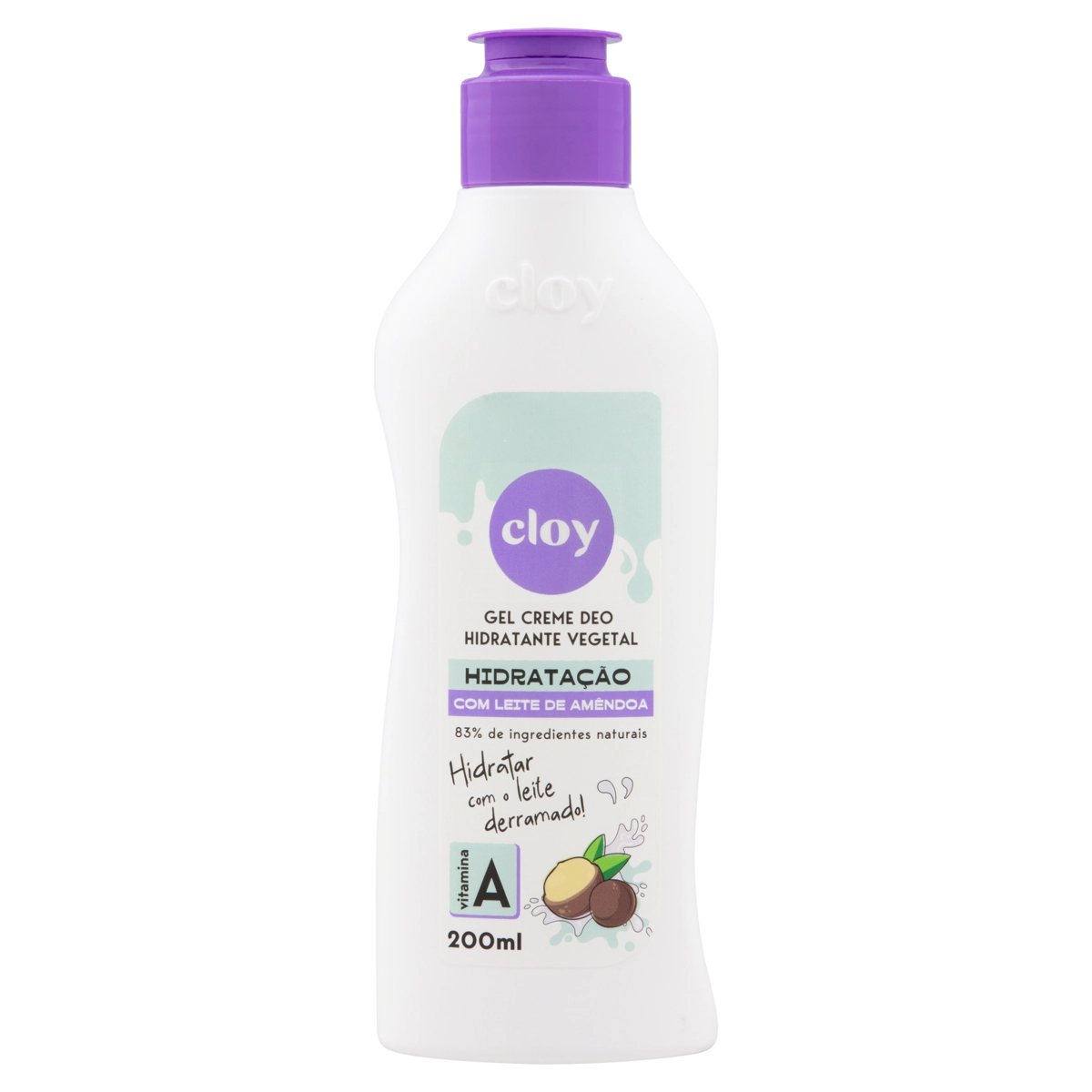 Gel Creme Deo Hidratante Vegetal Leite De Amêndoas Cloy Frasco 200ml