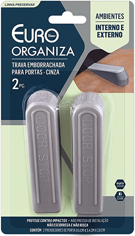 Trava Emborrachada Para Portas 2 Peças Cinza Euro Home