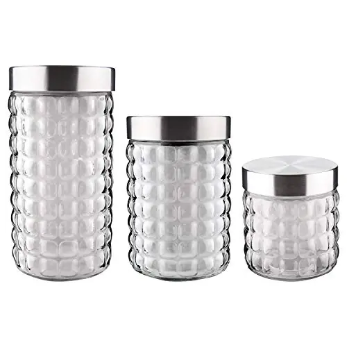 Conjunto de Potes com Tampa Inox Bubble 3 peças VDR7047-3-Euro Home - Transparente - Transparente.