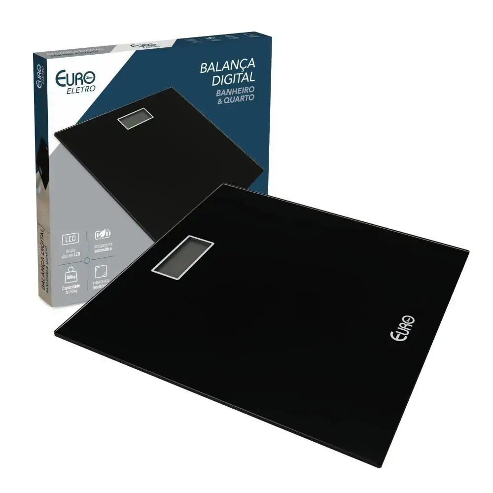 Balança Digital Para Banheiro Preta 28 X 28 Cm Euro Home