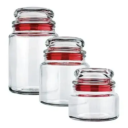 Conjunto Potes De Vidro Multiuso 3 Peças Vermelho Euro
