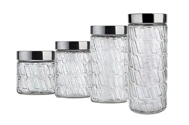 Conjunto De Potes De Vidro Com Tampa Inox Mosaico 4 Peças Euro Home