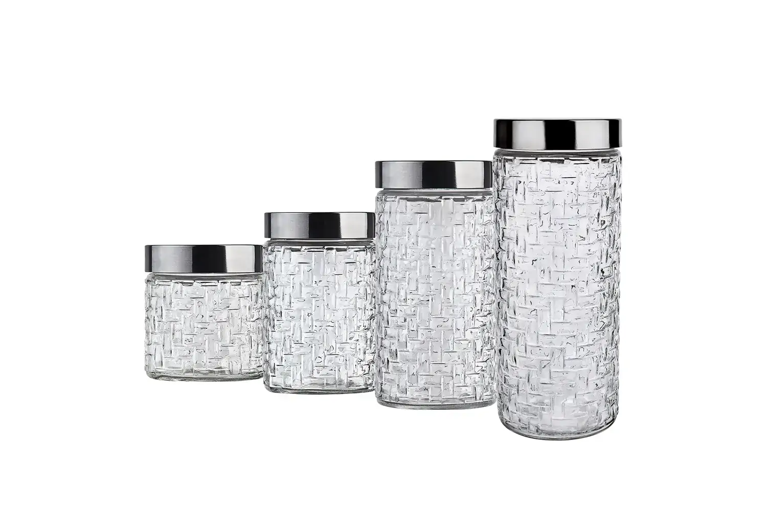 Cj De Potes De Vidro Com Tampa Inox Rattan 4 Pc.