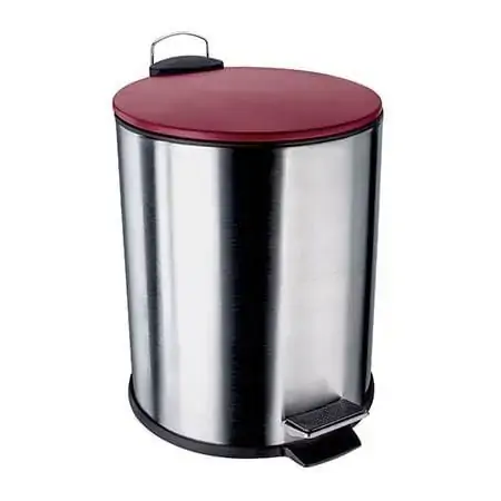 Lixeira Inox Escovado 5 L Com Tampa Vermelha Euro Home