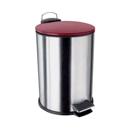 Lixeira Inox Escovado 3 L Com Tampa Vermelha Euro Home