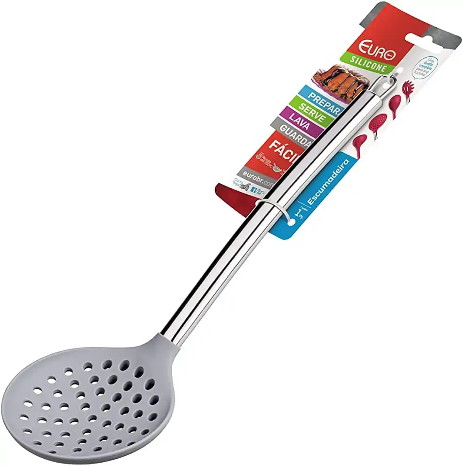 Escumadeira De Silicone Com Cabo Inox Cinza