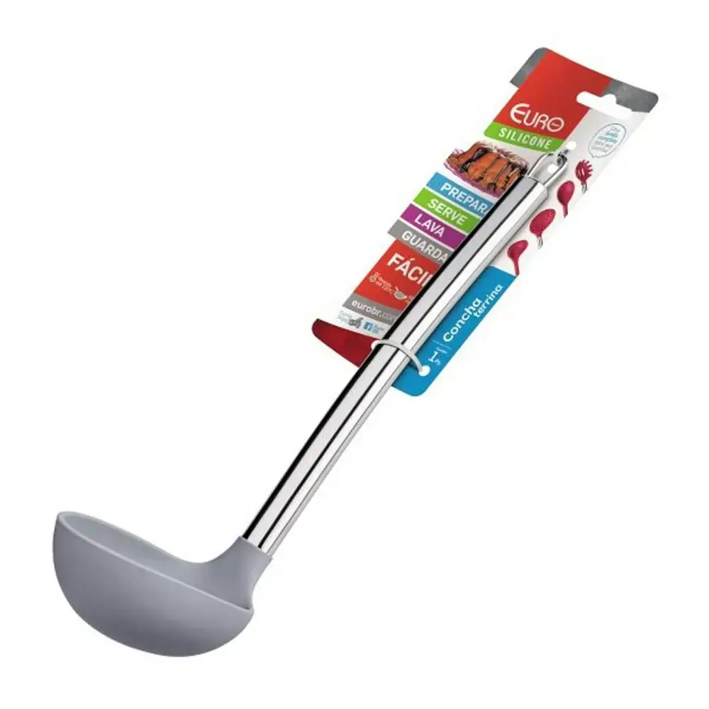 Concha Terrina De Silicone Com Cabo Inox Cinza