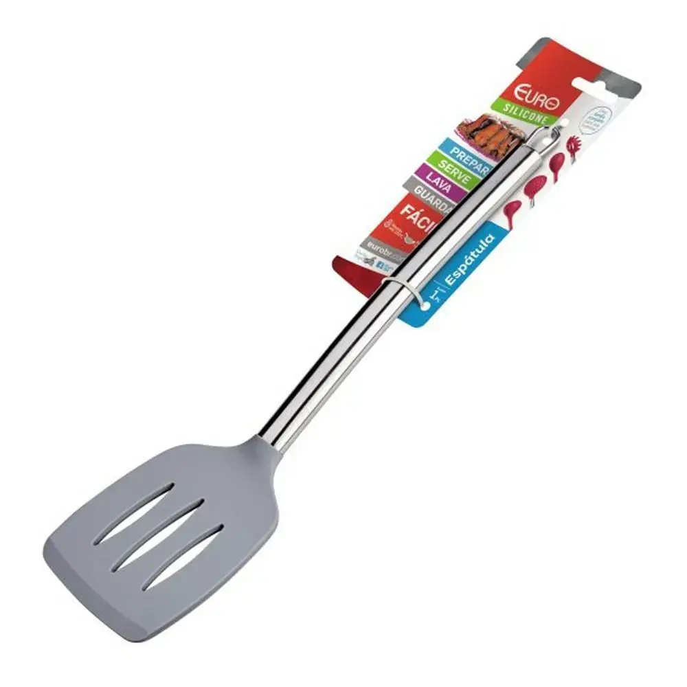 Espatula Euro Vazada Silicone Cabo Inox