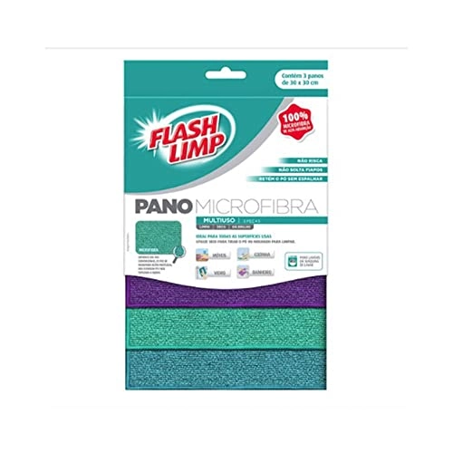 Pano de Microfibra para Limpeza Multiuso FlashLimp - Kit com 3 Panos