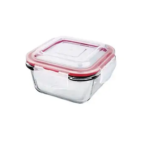 POTE DE VIDRO HERMETICO QUADRADO 300 ML VERMELHO