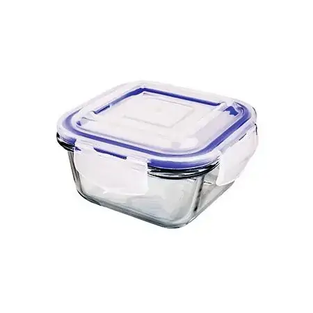 POTE DE VIDRO HERMETICO QUADRADO 300 ML AZUL