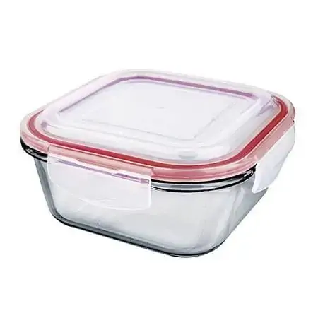 Pote De Vidro Hermetico Quadrado 800 Ml Vermelho Euro Home