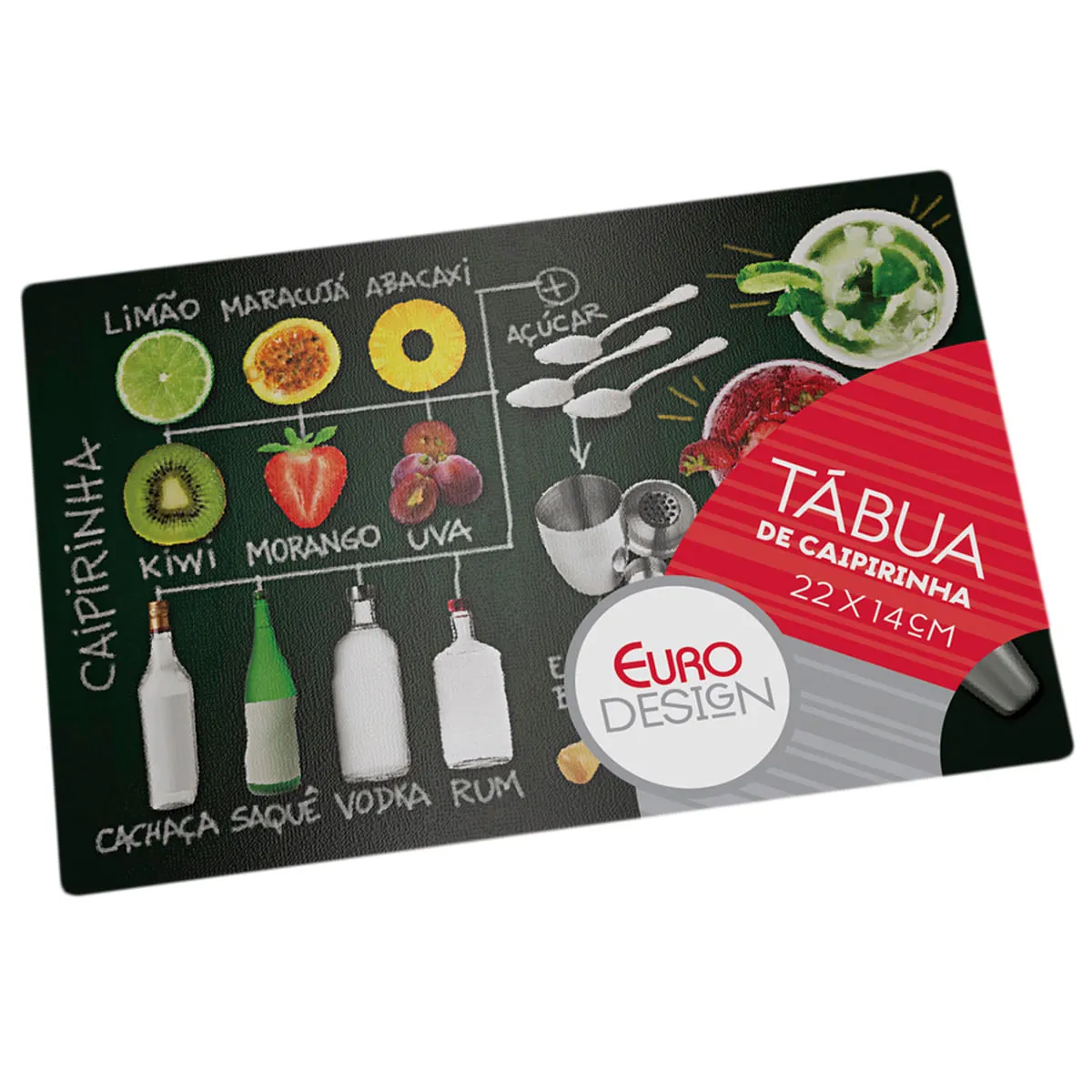Tábua de Caipirinha de Vidro Retangular Euro Passo-a-Passo 22cm TBC0335