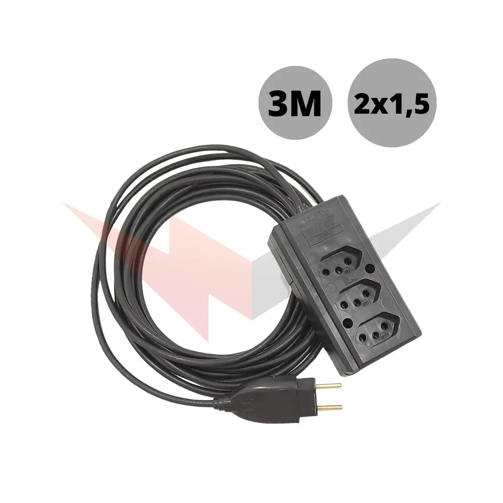 Extensão Tripla Para Sala Com 3 Metros De Cabo Pp 2x1,50mm