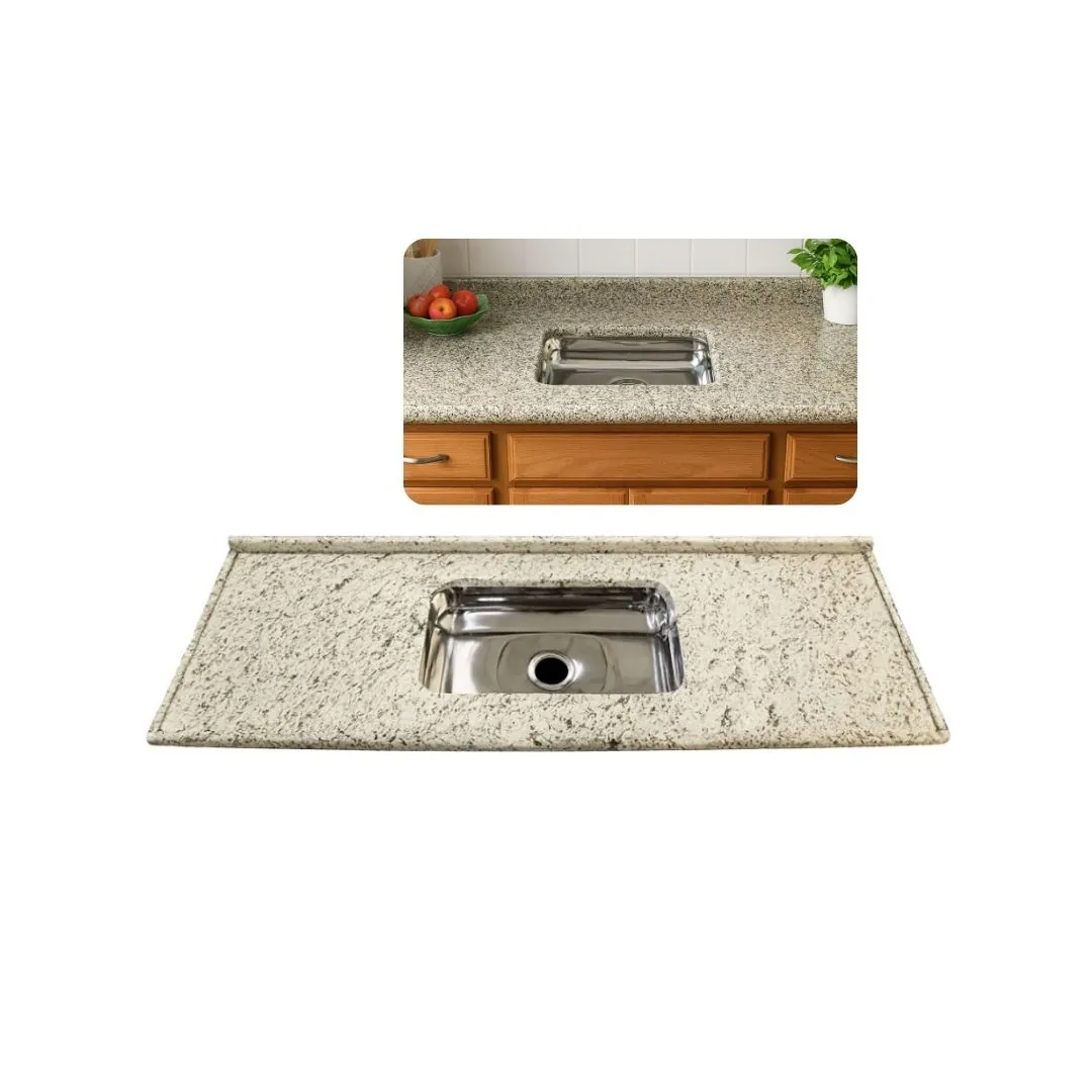 Pia Cozinha Granito Arabesco 150cm Cuba Inox N2 Rasa Simples Arabesco