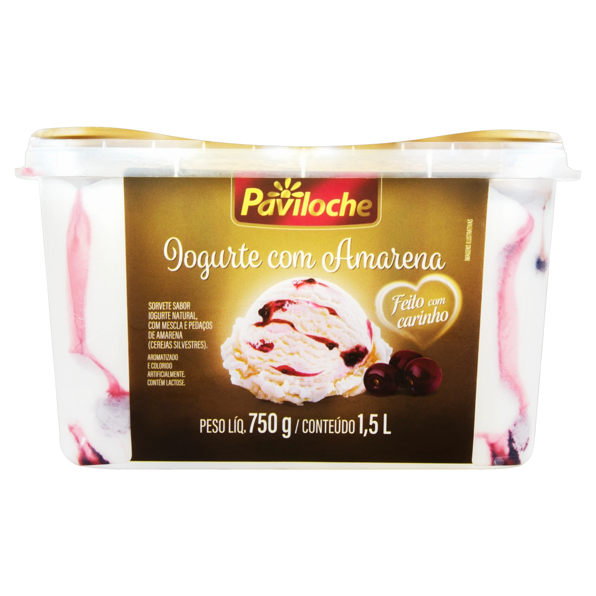 Sorvete Iogurte Com Amarena Paviloche Pote 1,5l